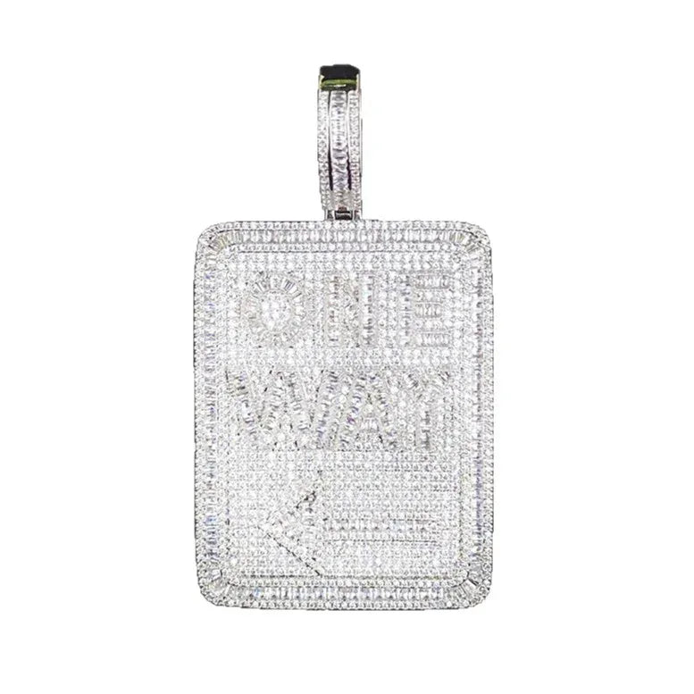 Iced Out "ONE WAY" Rectangular Pendant | Men's Real Copper CZ Plaque Necklace - CaratixJewelry