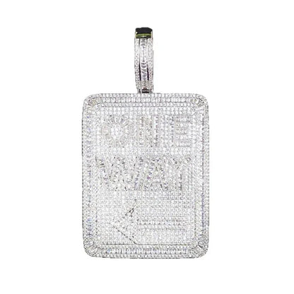 Iced Out "ONE WAY" Rectangular Pendant | Men's Real Copper CZ Plaque Necklace - CaratixJewelry