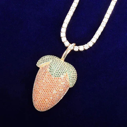 Juicy Iced Out Strawberry Pendant | Unisex Hip Hop Fruit Necklace | Vivid Red CZ Copper Jewelry | Sweet Streetwear Bling | Caratix - CaratixJewelry