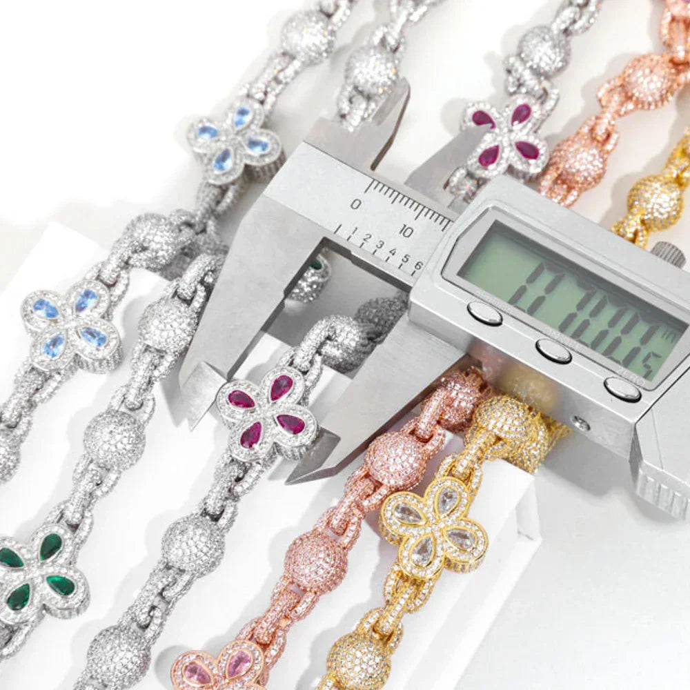 Multi-Color Clover Bubble Bracelet | Full Zircon Clasp 3D Ball Handpiece | Custom Rapper Chain Style | Caratix - CaratixJewelry