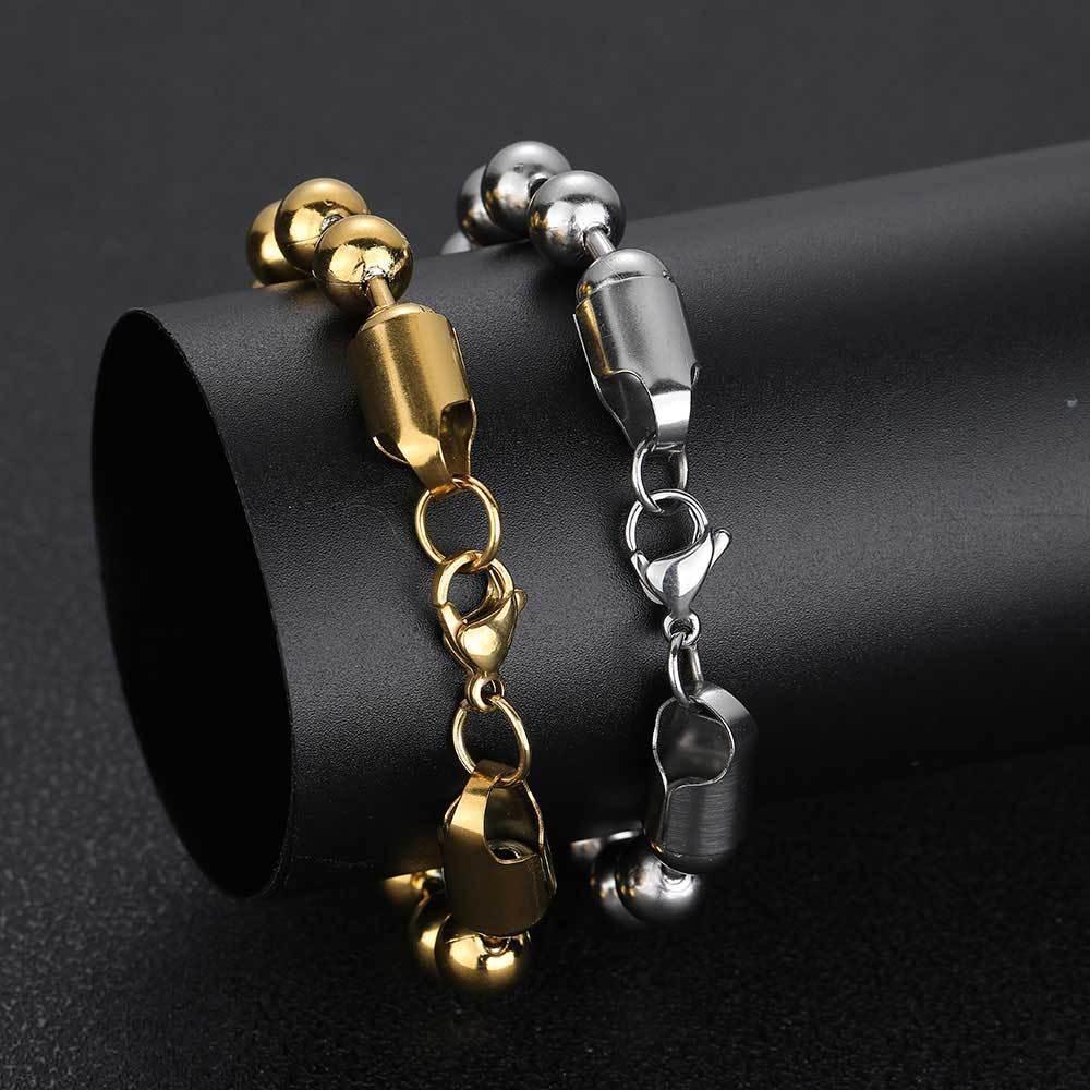 8mm Bead Chain Bracelet with Stainless Steel and 18K Gold for Men | Caratix Jewelry - CaratixJewelry