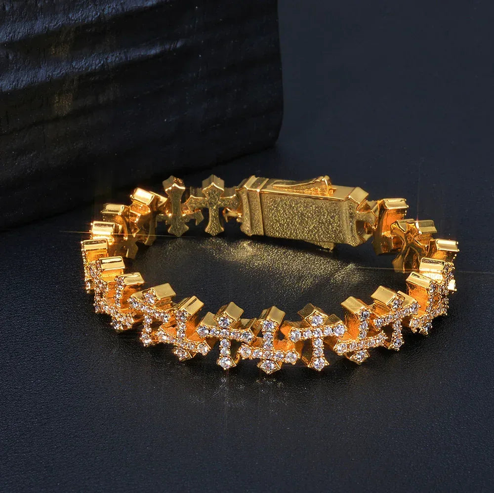 Iced Out Cross Zircon Bracelet Rapper Style Hip Hop Jewelry | Caratix Jewelry - CaratixJewelry