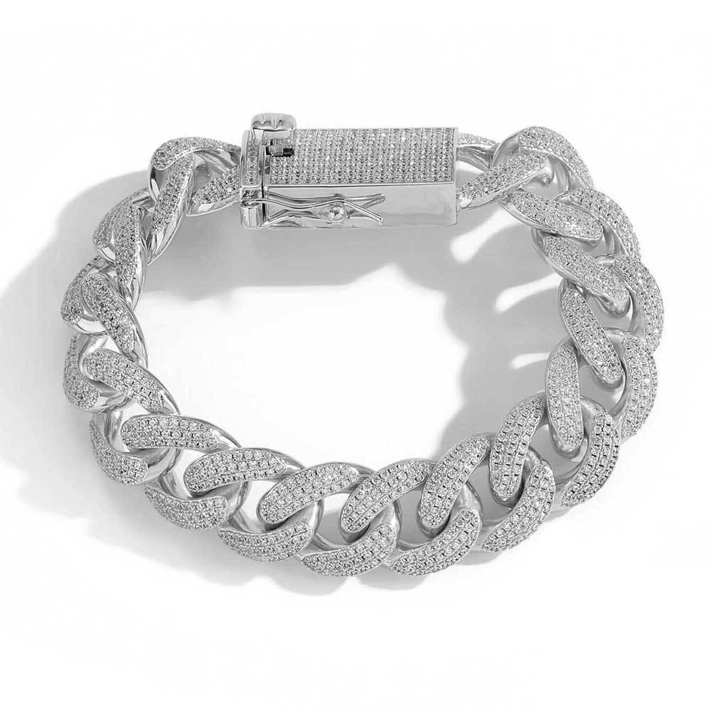 18mm Triple Row Iced-Out Cuban Link Bracelet with Full Zircon Stones - CaratixJewelry