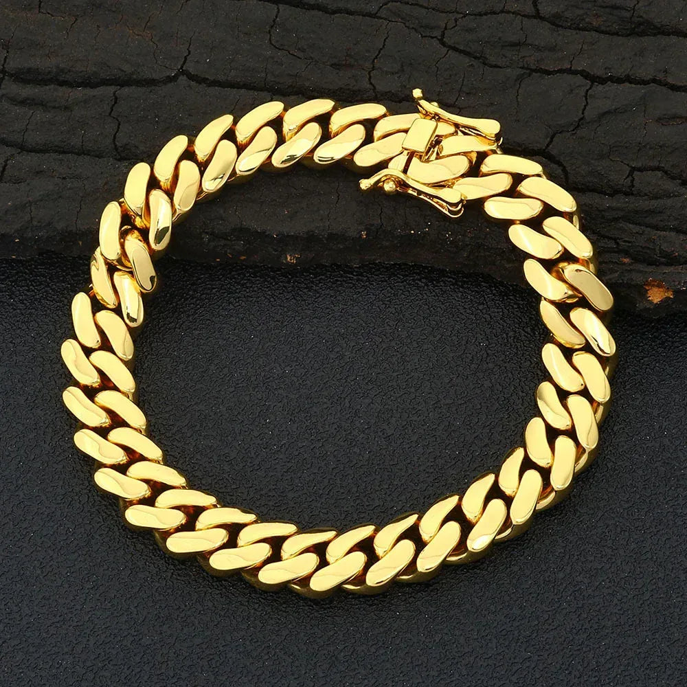 Polished Cuban Link Bracelet with Insert Clasp Hip Hop Jewelry - CaratixJewelry