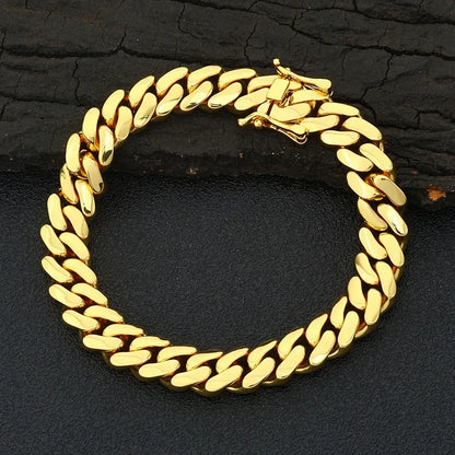 Polished Cuban Link Bracelet with Insert Clasp Hip Hop Jewelry - CaratixJewelry