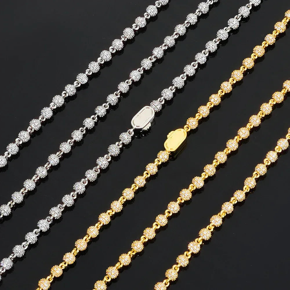 4mm Moissanite Beaded Chain for Men – S925 Sterling Silver High-Quality Custom Luxury Necklace - CaratixJewelry