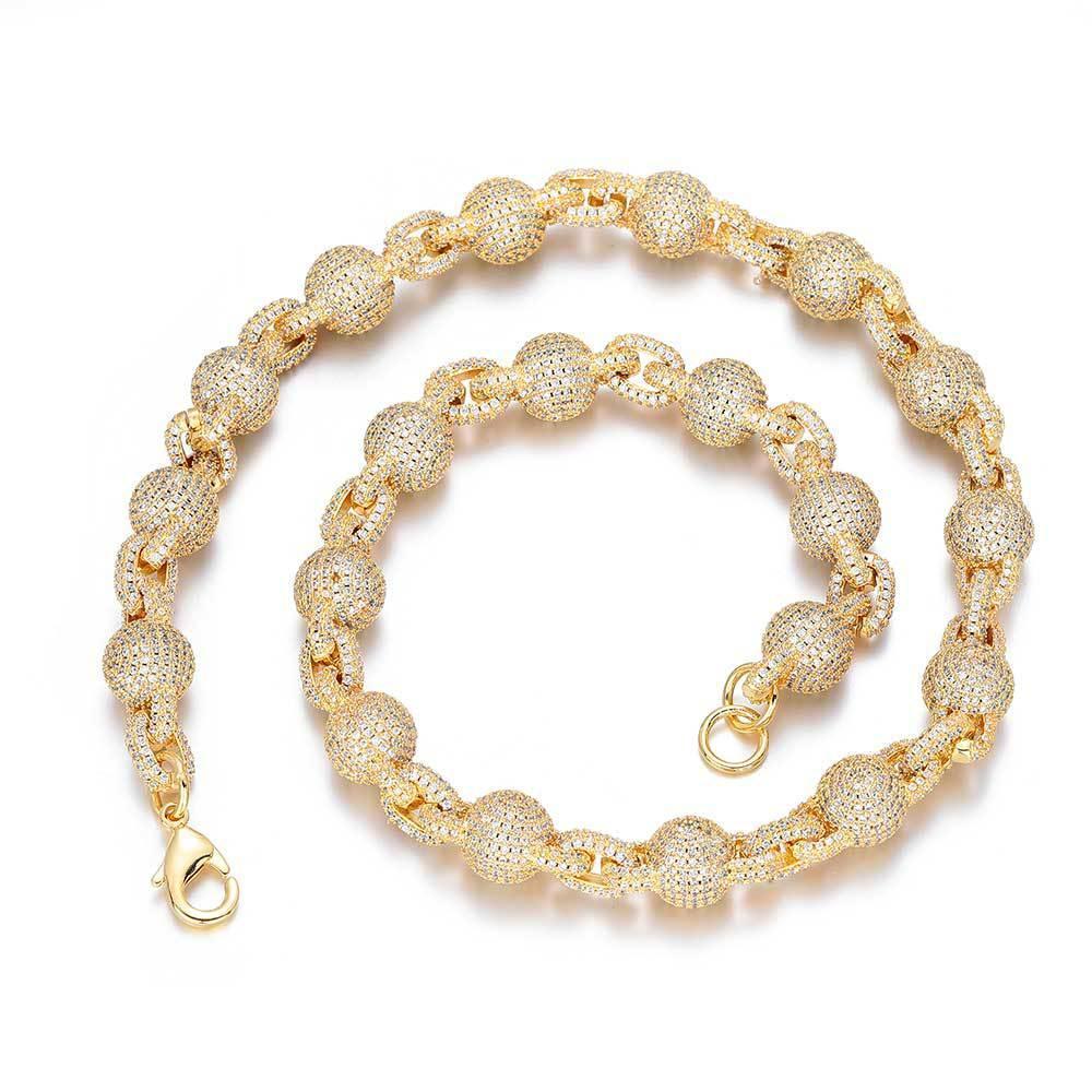 10.5mm Bubble Bead Chain Zircon Hip Hop Necklace for Men | Caratix Jewelry - CaratixJewelry