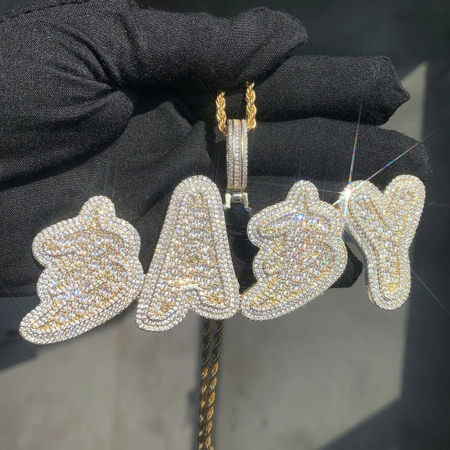 18K Gold Letter Pendant | Baguette CZ Iced Out DIY Hip Hop Men’s Jewelry - CaratixJewelry
