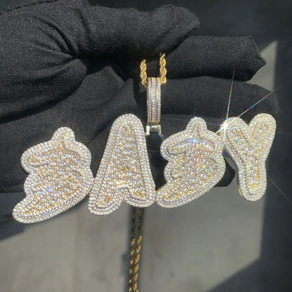 18K Gold Letter Pendant | Baguette CZ Iced Out DIY Hip Hop Men’s Jewelry - CaratixJewelry