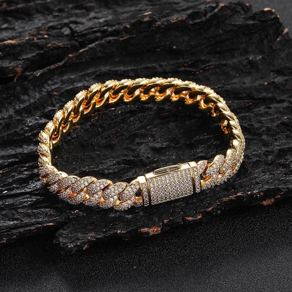 10mm Iced Out Cuban Bracelet Double Row Zircon Rapper - CaratixJewelry