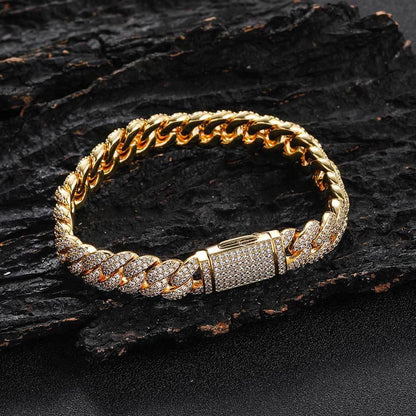 10mm Iced Out Cuban Bracelet Double Row Zircon Rapper - CaratixJewelry