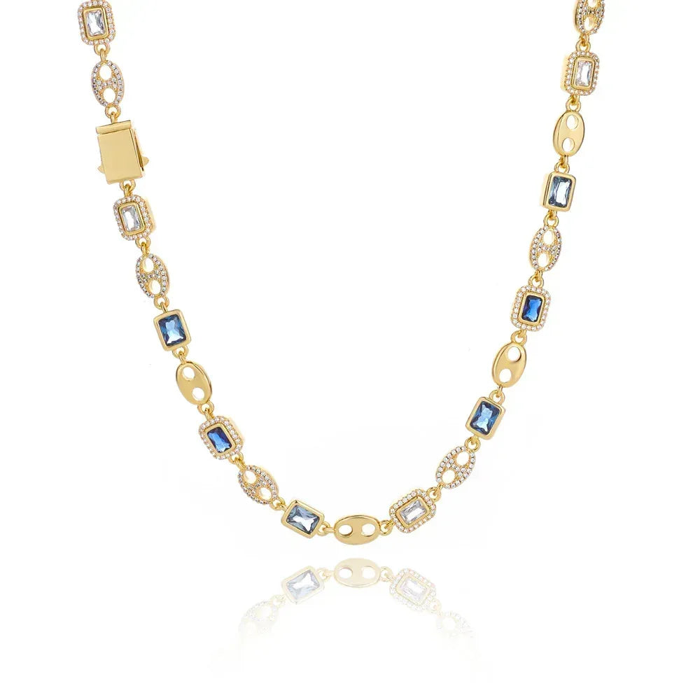 Custom 10mm Blue Gemstone Coffee Bean Chain | Minimalist Iced Out Jewelry | Caratix - CaratixJewelry