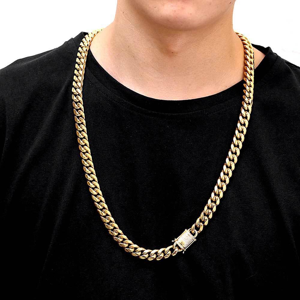 12mm Cuban Chain Necklace with Clasp and 18K Gold Plating for Men | Titanium Steel and Stainless Steel | Caratix Jewelry - CaratixJewelry