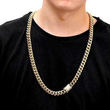 12mm Cuban Chain Necklace with Clasp and 18K Gold Plating for Men | Titanium Steel and Stainless Steel | Caratix Jewelry - CaratixJewelry