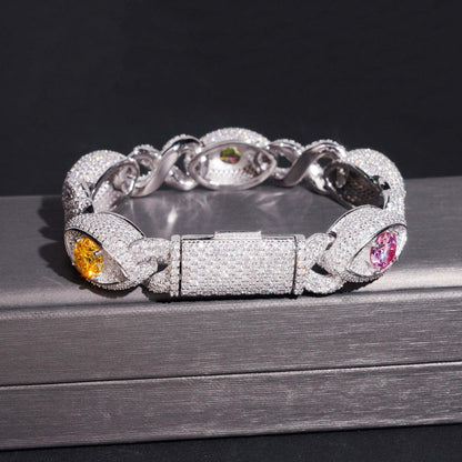 Iced-Out Eye Design Moissanite Cuban Link Bracelet – 925 Sterling Silver Hip Hop Men’s Streetwear Jewelry - CaratixJewelry