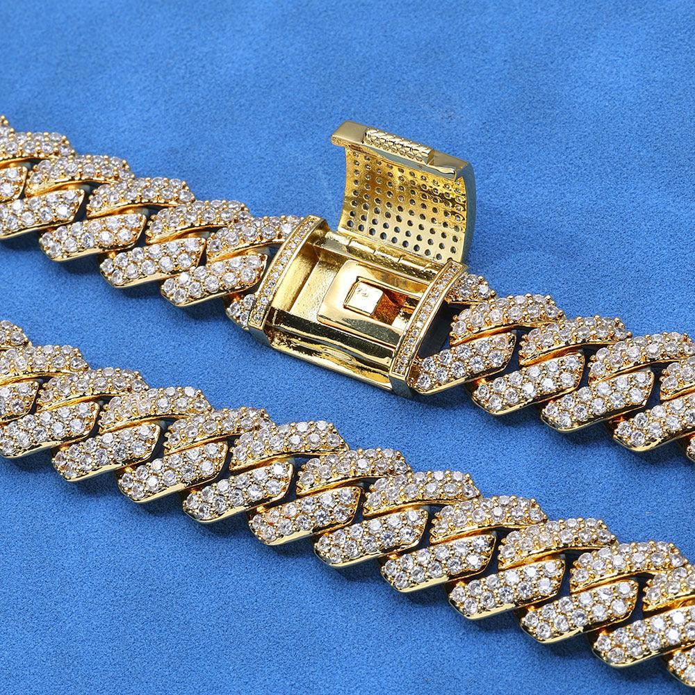 Custom 15mm S925 Sterling Silver Rhombus Cuban Chain | Double-Row Iced Out Jewelry | Caratix - CaratixJewelry