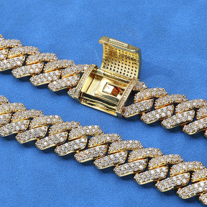 Custom 15mm S925 Sterling Silver Rhombus Cuban Chain | Double-Row Iced Out Jewelry | Caratix - CaratixJewelry