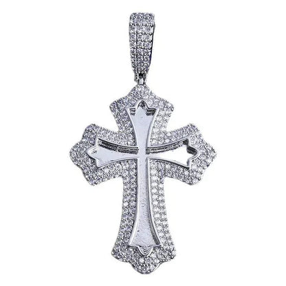 Iced Out Classic Cross Pendant | Men's Heavyweight Real Copper CZ Necklace - CaratixJewelry