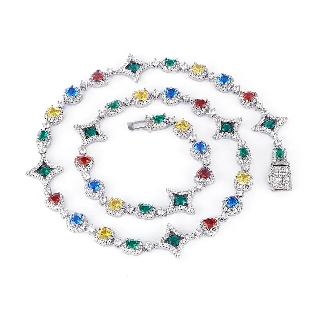 Geometric Colored Gemstone Zircon Necklace Hip Hop Jewelry for Men & Women | Caratix Jewelry - CaratixJewelry
