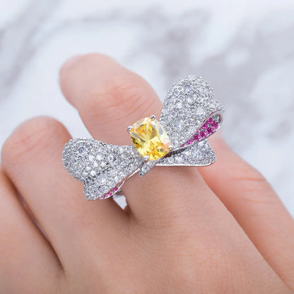 Colorful Gemstone Bow-knot Ring | Iced Out Rainbow Band | Caratix