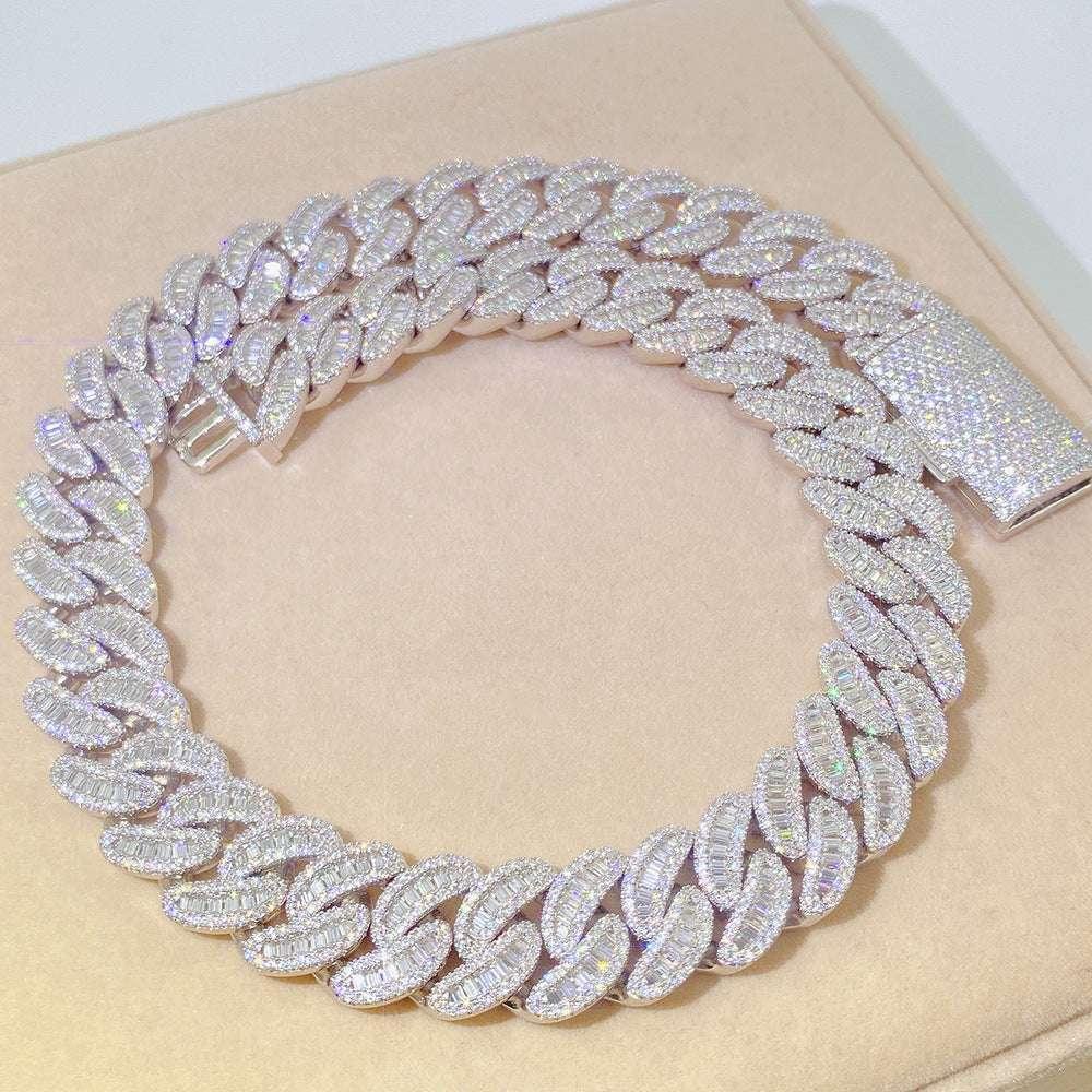 18mm Step-Cut Moissanite Cuban Link Necklace | S925 Silver Iced Out Hip Hop Chain - CaratixJewelry