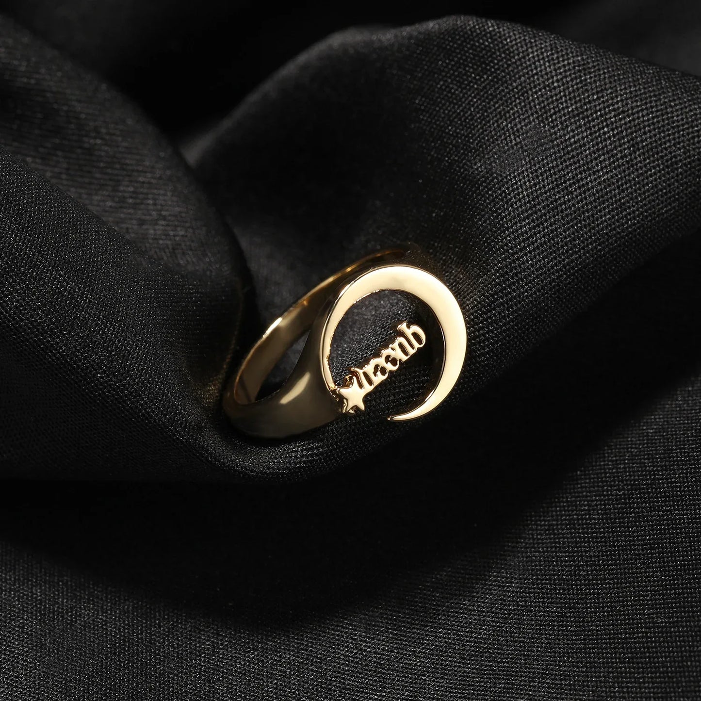 Custom Star & Moon Ring | Minimalist Personalized Initial Band | Caratix