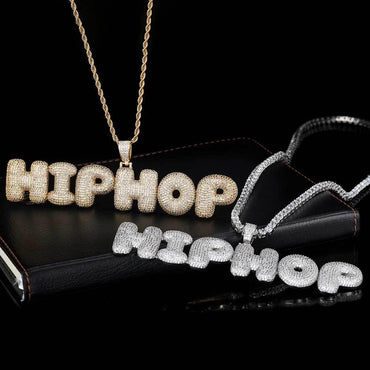 Bubble Letter Pendant Necklace with Micro-Pave Zircon for Men | Creative Hip Hop Jewelry | Caratix Jewelry - CaratixJewelry