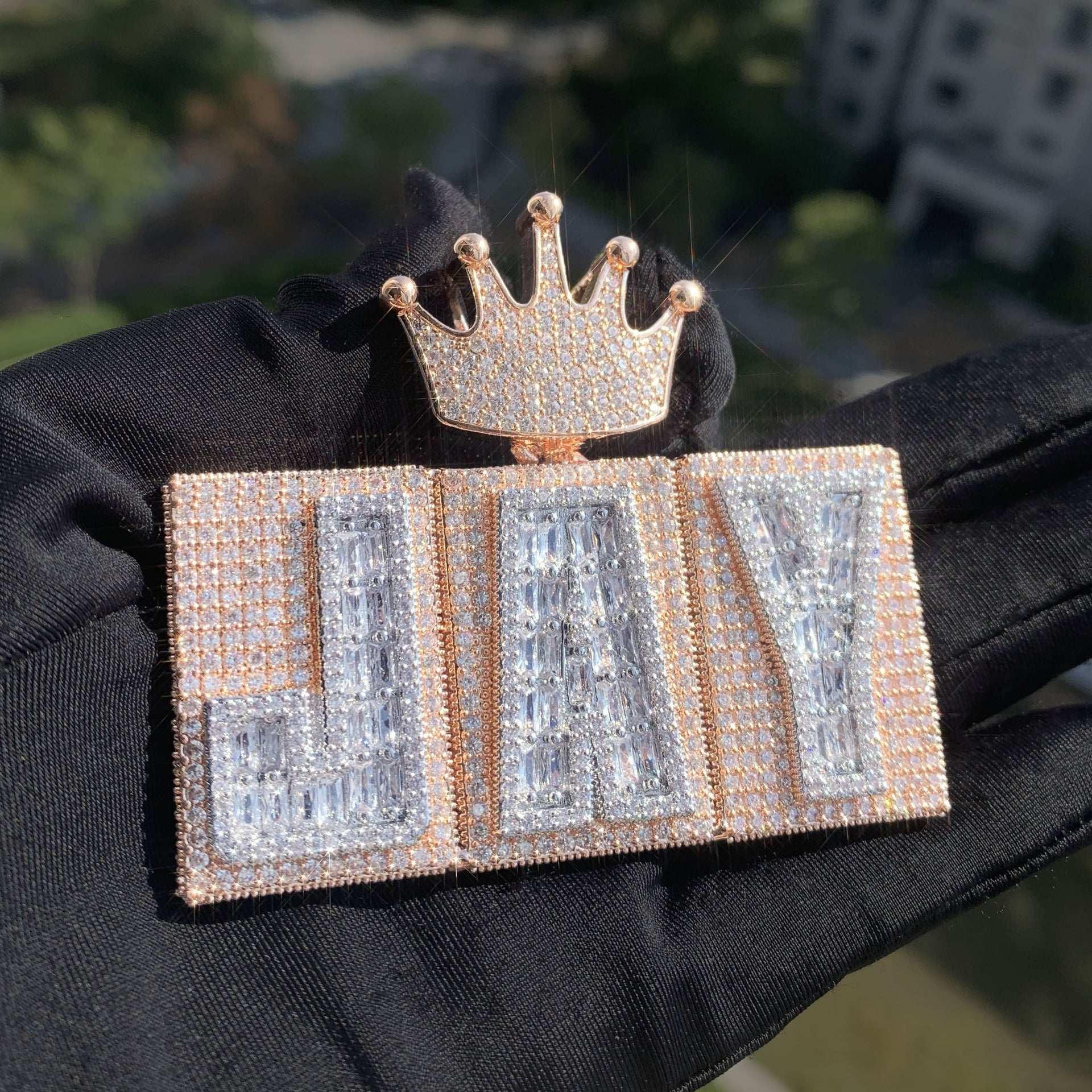 Crown Baguette Letter Pendant | Iced Out CZ Hip Hop Custom Initial Necklace - CaratixJewelry