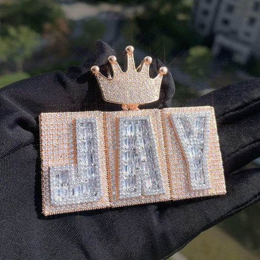 Crown Baguette Letter Pendant | Iced Out CZ Hip Hop Custom Initial Necklace - CaratixJewelry