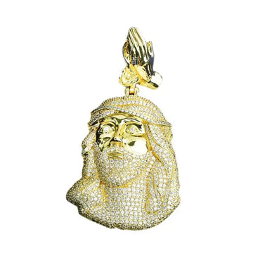 Luxury Iced Out Praying Hands Pendant for Men | Hip Hop Portrait Necklace | Premium Copper Zircon Bling Jewelry | Trendy Men's Streetwear Accessory | Caratix - CaratixJewelry
