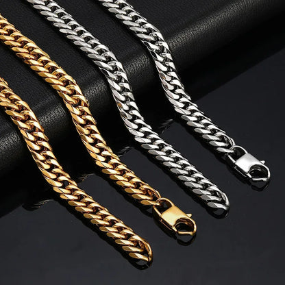 Gold Plated Stainless Steel Cuban Chain Necklace with Cowboy Clasp Titanium Steel for Men | Caratix Jewelry - CaratixJewelry