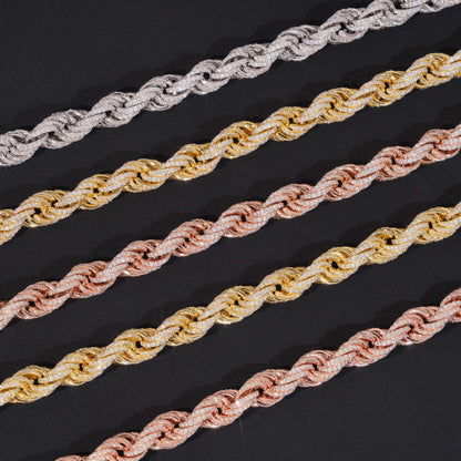 10mm S925 Sterling Silver Moissanite Rope Chain | Iced Out Twisted Link | Caratix