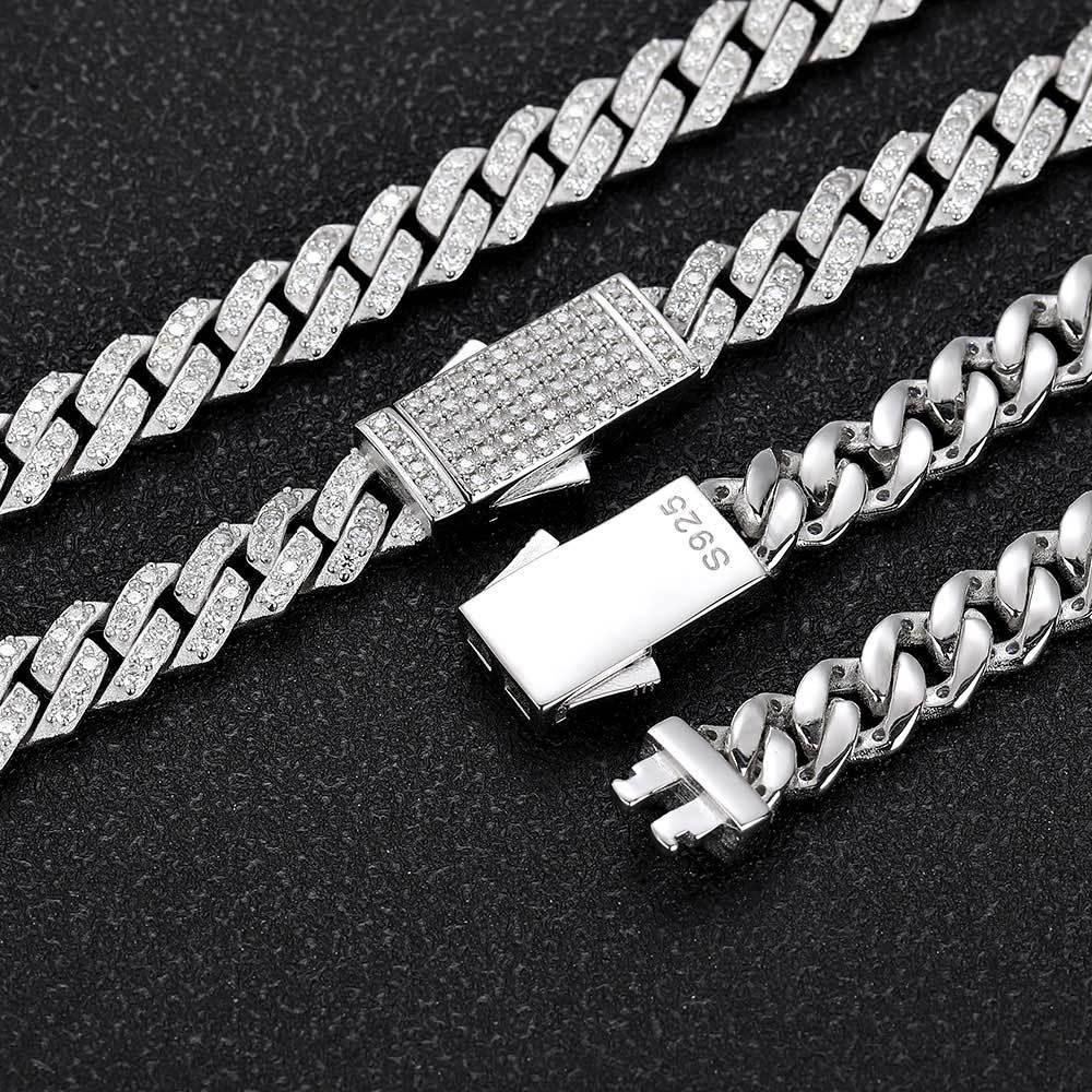 8mm Moissanite -Cut Cuban Link Chain for Men – S925 Sterling Silver Luxury Hip Hop Necklace - CaratixJewelry