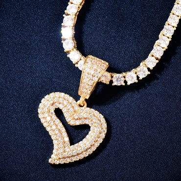 Hollow Heart Pendant Necklace | CZ Minimalist Hip Hop Fashion Jewelry - CaratixJewelry