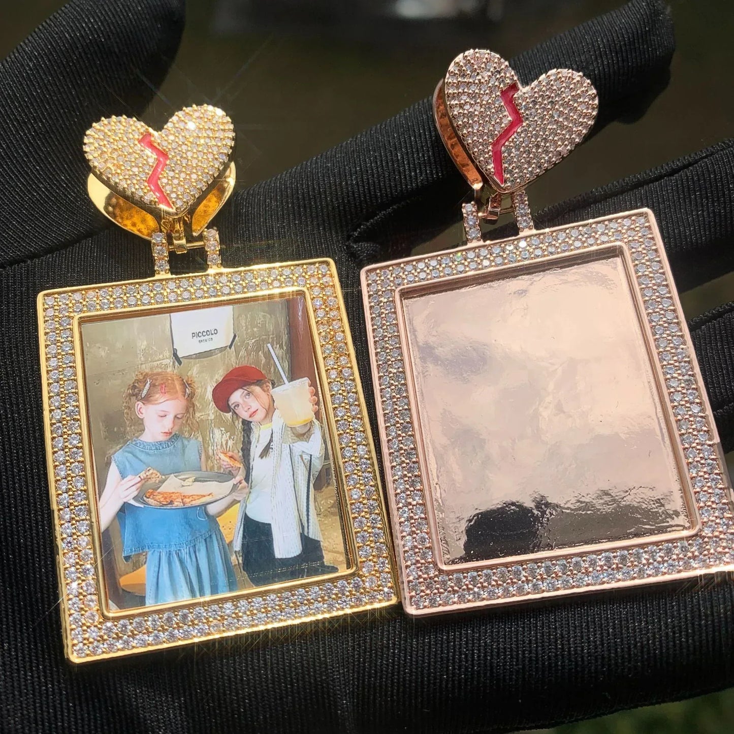 Heart Photo Frame Pendant | CZ Iced Out Custom Picture Hip Hop Necklace - CaratixJewelry