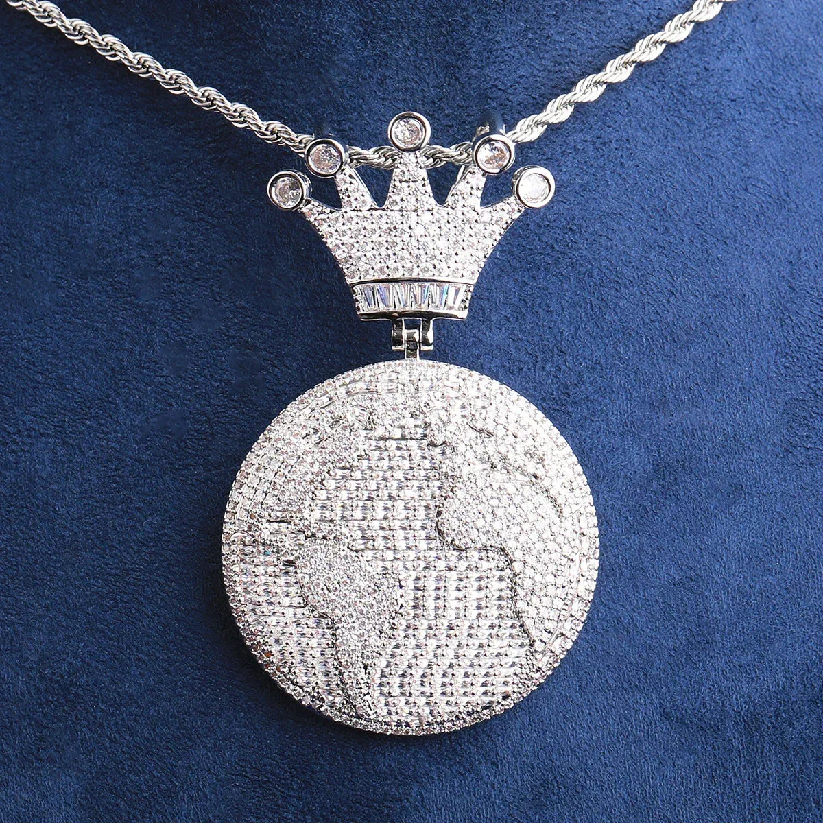 Luxury Iced Out Crowned Globe Pendant for Men | Hip Hop World Map Necklace | Genuine Copper CZ Jewelry | Senior Sense Bling | Caratix - CaratixJewelry