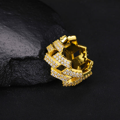 S925 Sterling Silver Geometric Rhombus Ring – Full Iced-Out Moissanite Hip-Hop Band
