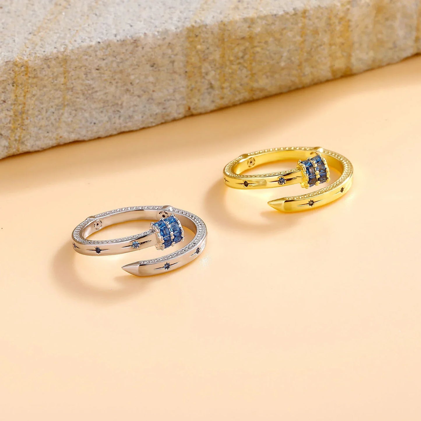 Luxury Blue Zirconia Nail Ring | Heavyweight Open Band Jewelry | Caratix