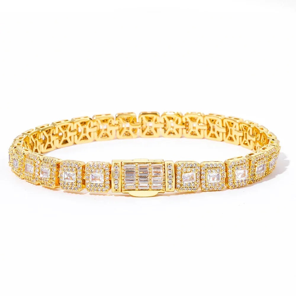 Custom 7.5mm Baguette Mixed Iced Bracelet | Secure Fold-over Hip Hop Bling | Caratix - CaratixJewelry
