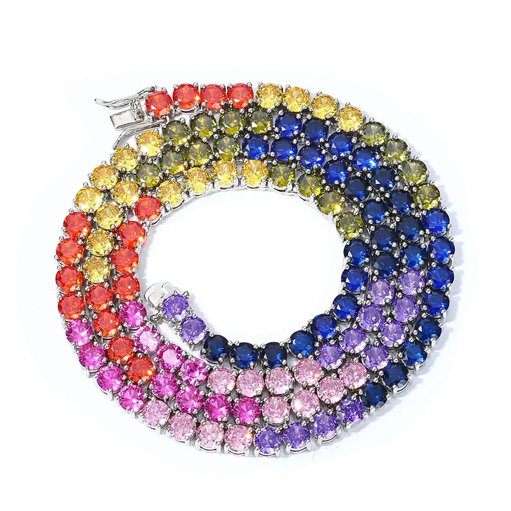 5mm Colored Moissanite Tennis Chain – S925 Sterling Silver Iced-Out Hip Hop Men’s Unique Luxury Streetwear Necklace - CaratixJewelry