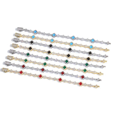 6.5mm Men's Airplane & Clover Tennis Bracelet | Iced Out Zircon Handpiece | Premium Hip Hop Jewelry | Caratix - CaratixJewelry