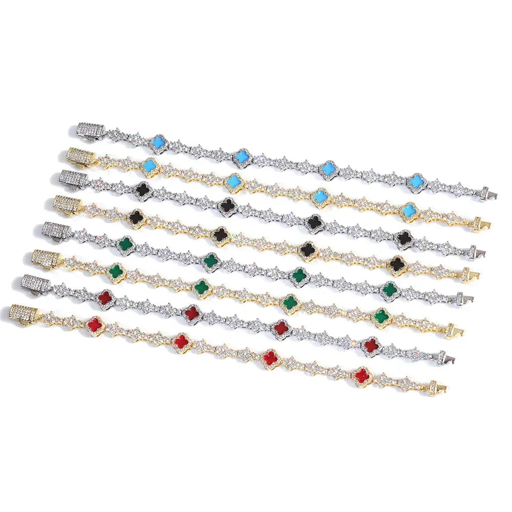 6.5mm Men's Airplane & Clover Tennis Bracelet | Iced Out Zircon Handpiece | Premium Hip Hop Jewelry | Caratix - CaratixJewelry