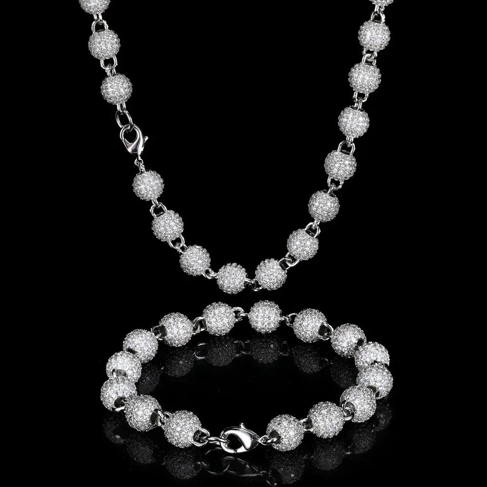 8mm Iced Out Bead Chain Necklace Zircon Rapper Chain Style for Men | Caratix Jewelry - CaratixJewelry