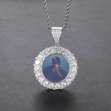 Custom Photo Pendant Iced Out Moissanite Necklace with Micro-Pave Zircon Frame for Men | Caratix Jewelry - CaratixJewelry