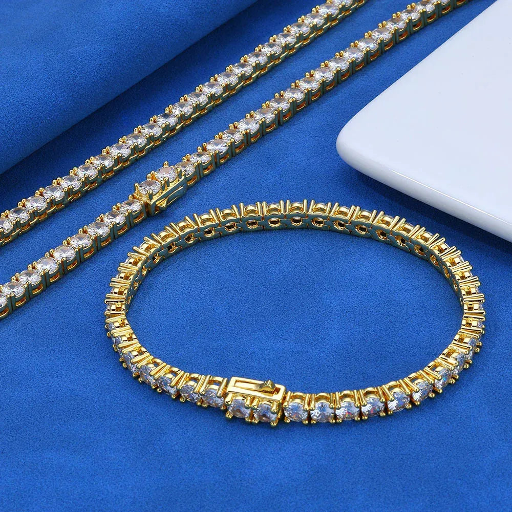 Zircon Spring Clasp Tennis Chain Necklace Hip Hop Jewelry Gold Chain Rapper Style for Men | Caratix Jewelry - CaratixJewelry