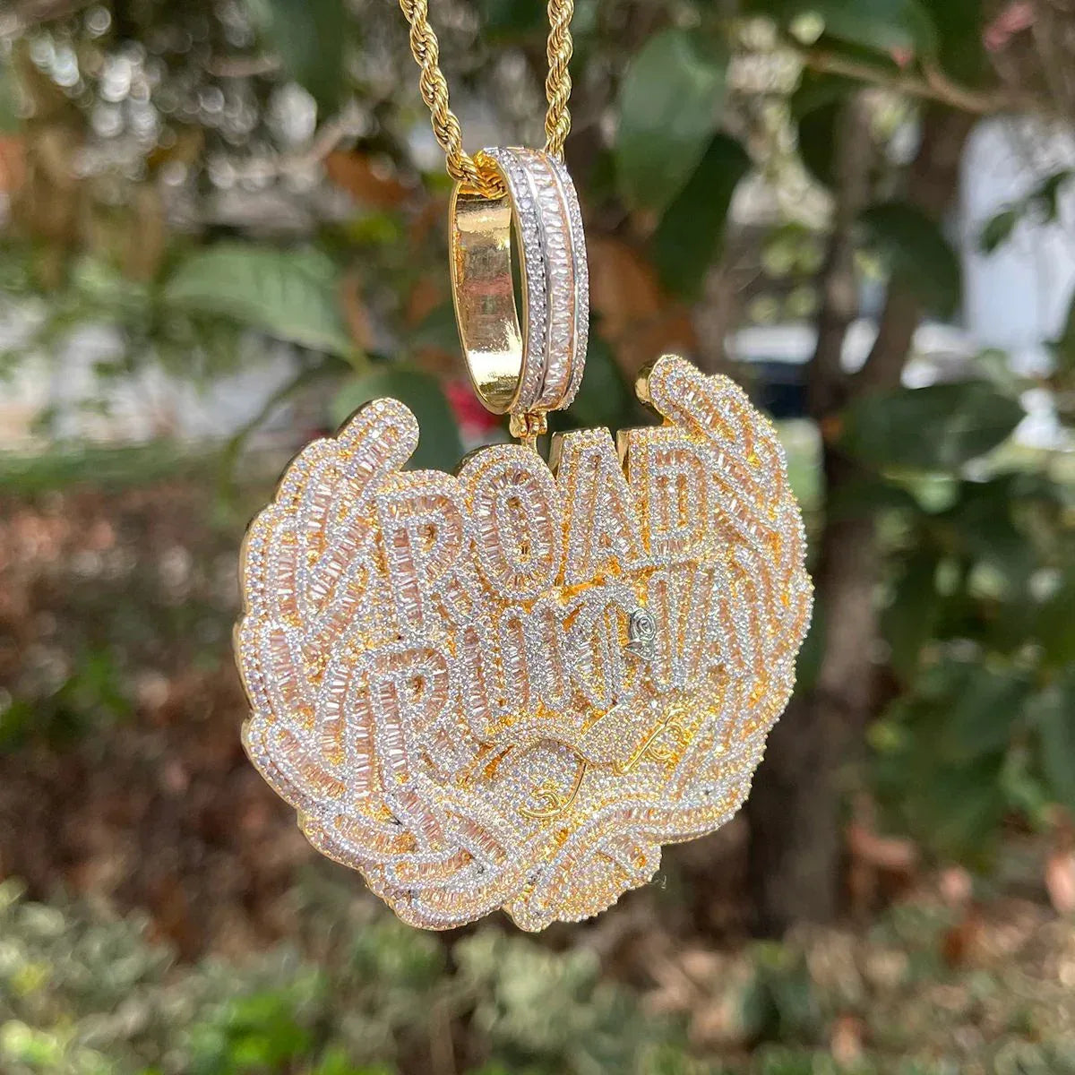 Iced Out "Road Runna" Letter Pendant | Men's Real Copper CZ Necklace - CaratixJewelry