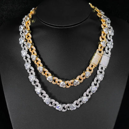 12mm Heart Zircon Figure 8 Cuban Chain Hip Hop Necklace - CaratixJewelry