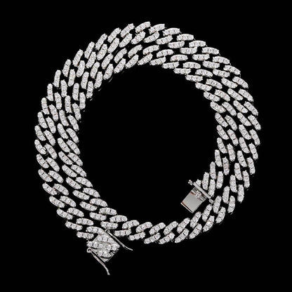 9mm Single Row Cuban Chain Necklace with Zircon Stones - CaratixJewelry