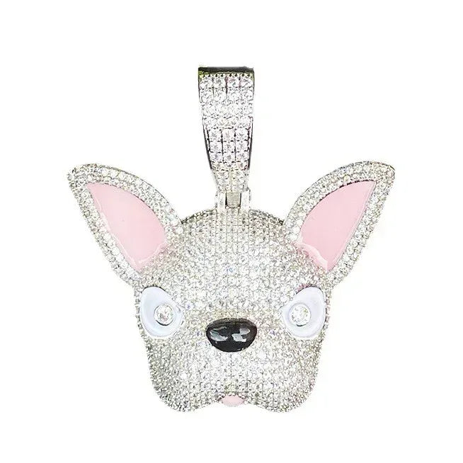 Iced Out French Bulldog Pendant | Men's Real Copper CZ Dog Head Necklace - CaratixJewelry