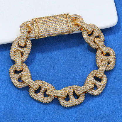 Hip Hop Jewelry 16mm S925 Silver Cuban Link Bracelet – CZ Pig Nose Chain, Trendy Men’s Fashion Accessory | Caratix Jewelry - CaratixJewelry